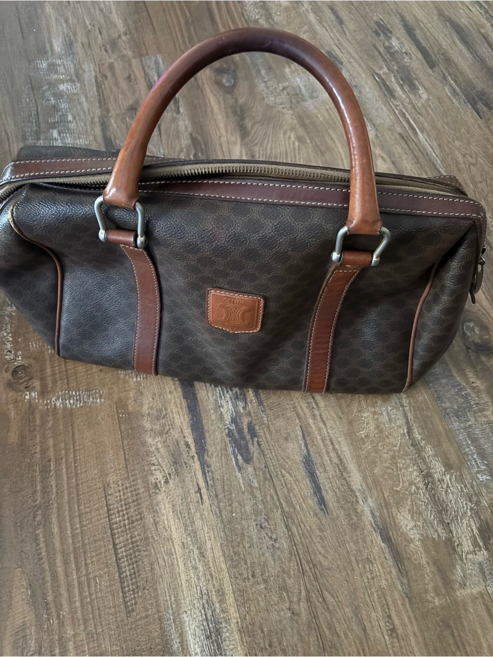 Celine Brown and Tan Logo-Print Shoulder Bag